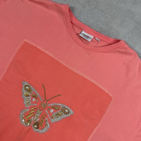 Johnny Was Shirt Women’s OS Orange Cotton Crew Short Sleeve Embroidered Boho - Picture 1 of 10